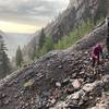 Crossing a gully after rain.