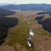 Drone footage - sun on the water looking north up the valley about 7 miles in (counter-clockwise).  Trail in the lower right.