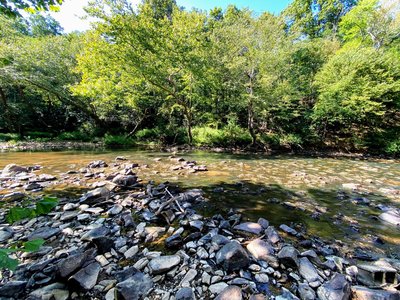 The Flat River by the rock-hop river crossing.