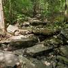 Rocky, dry riverbed in late summer.