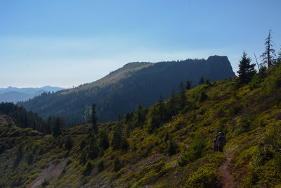 Coffin Mountain and it's fire tower as seen while descending Bachelor Mountain Trail.