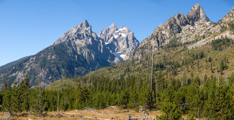 Remnants of snow below Grand Teton can been seen from the Jenny Lake Trail.