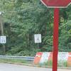 The tiny orange trail blaze under the speed limit signifies where you should go when spit out onto Davidson Mill Rd.