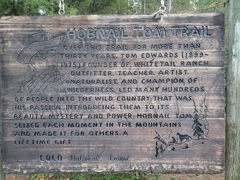 Hobnail Tom trailhead sign.