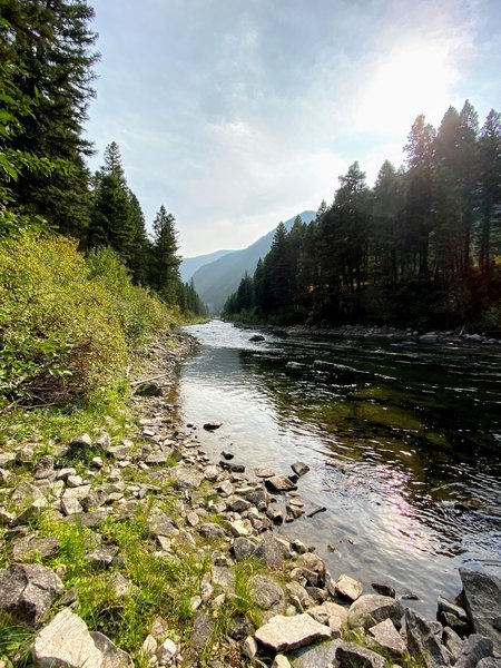 Glassy waters on the Gallatin River.