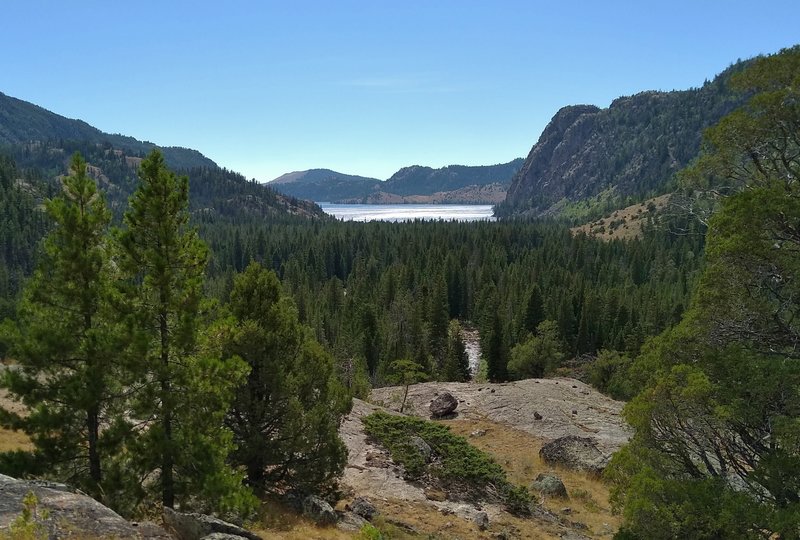 Pine Creek, in the valley below, flows into Fremont Lake, seen in the distance to the southwest from an overlook along Long Lake Trail.