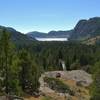 Pine Creek, in the valley below, flows into Fremont Lake, seen in the distance to the southwest from an overlook along Long Lake Trail.