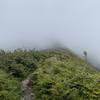 From the ridge looking to the peak in the clouds.