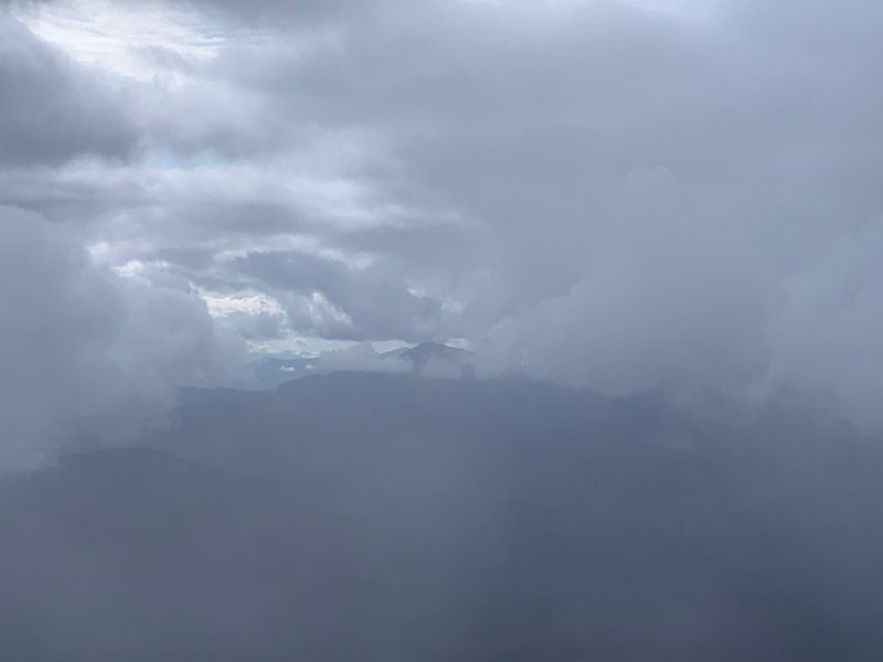 View from the tower on the peak. Cloudy day.