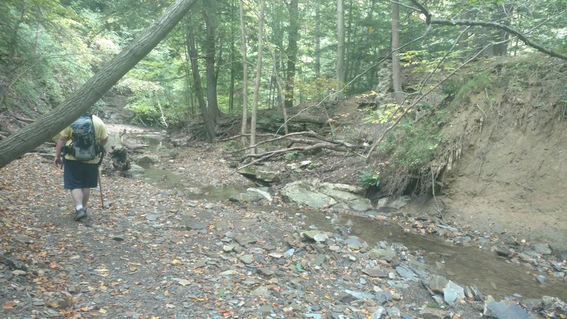 Route to Buttermilk Falls follows a stream.