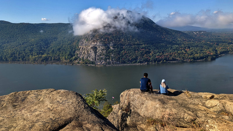 One of the numerous overlooks of Breakneck Ridge. This spot overlooks the Hudson River with Storm King Mountain in the distance.