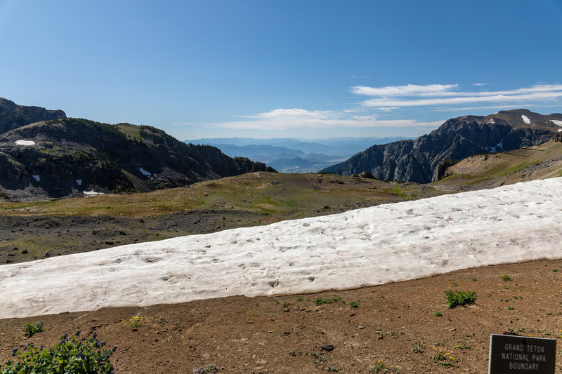 Lingering snow just behind the national park boundary.