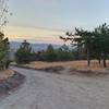 Looking at dirt road and a singletrack trail towards southeast.