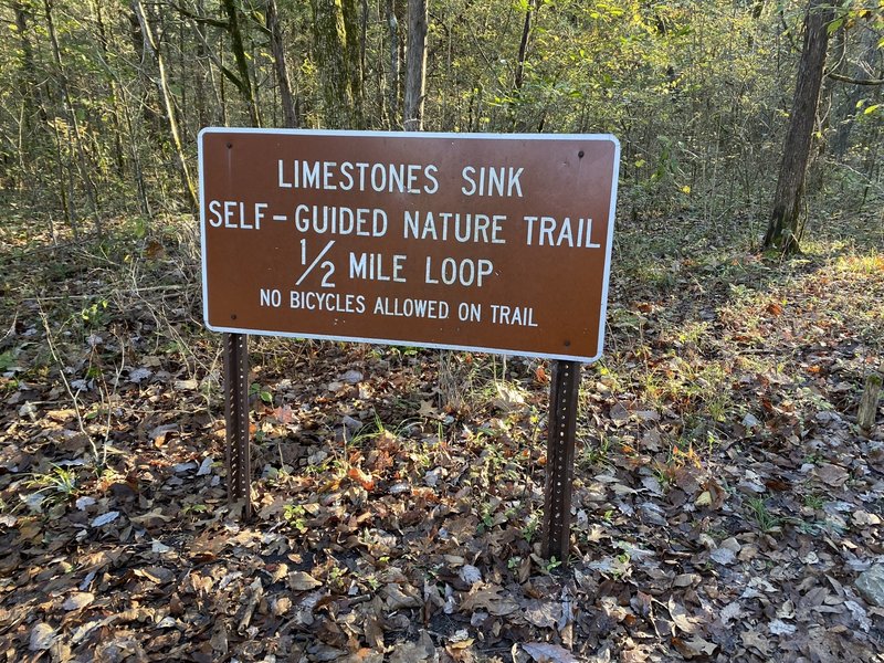 Limestones Sink trailhead sign