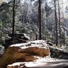 Under the recess cave. Looking up toward Pulpit Rock.