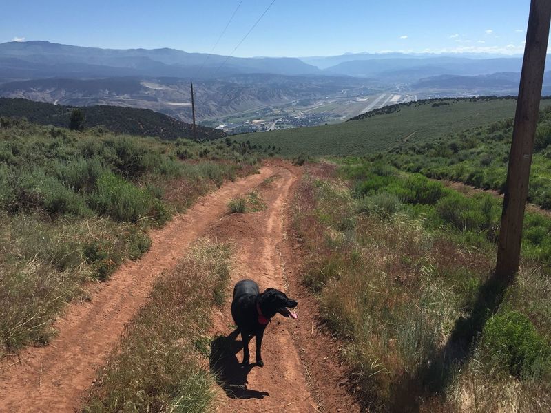 Looking down, back at town.