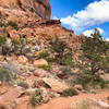 Sandy trails and rocky terrain.