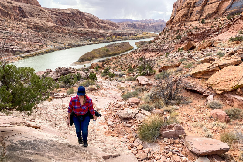 Portions of the trail are formed by an interesting slab that forms a high-traction ramp.