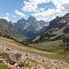 Mount Owen, Grand Teton, and Middle Teton at the other end of Cascade Canyon