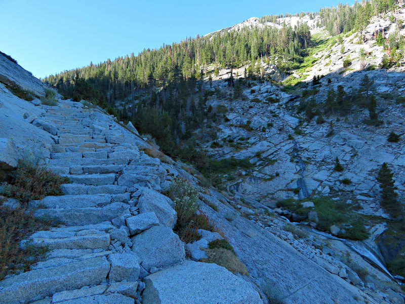 A set of rock steps on the Avalanche Pass Trail.