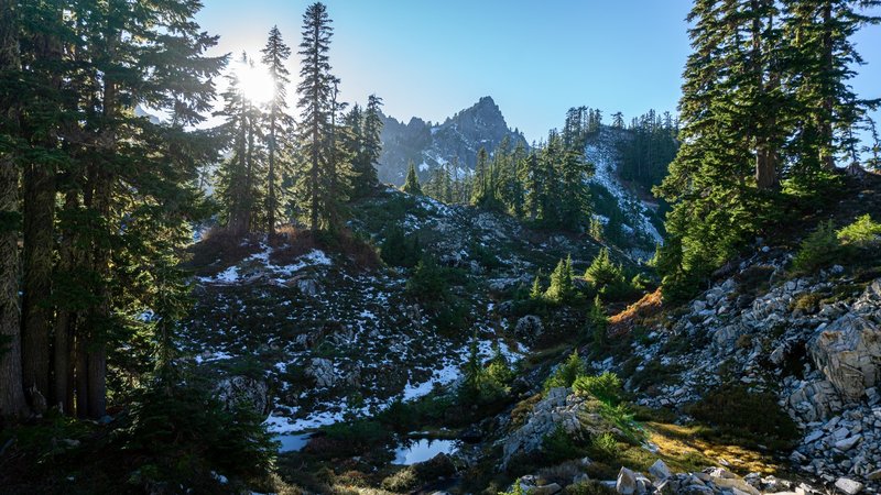 Snowy tarn near Gem Lake.