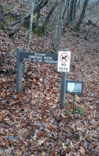 Preserve sign just off the Arney Run Parking Lot, marking the trailhead.