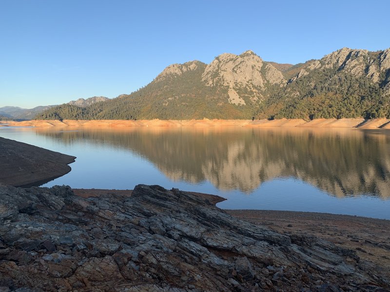 View of Shasta Caverns on Shasta Lake.