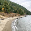 Clayton Beach provides a pleasant stretch of sand dotted with driftwood.