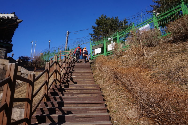 Steps leading to the military controlled area on the Seoul City Wall Walk