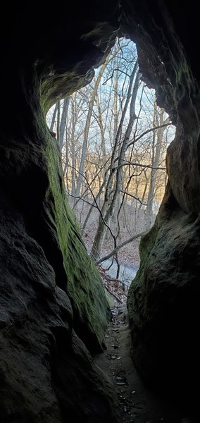 Looking out of small cave toward the river