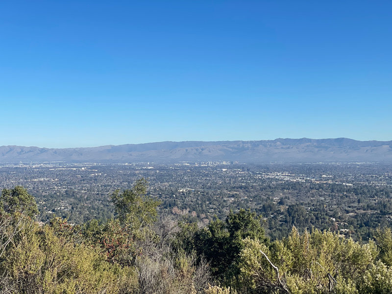 Views of the South Bay, including San Jose, appear from a viewpoint on the left hand side of the trail.