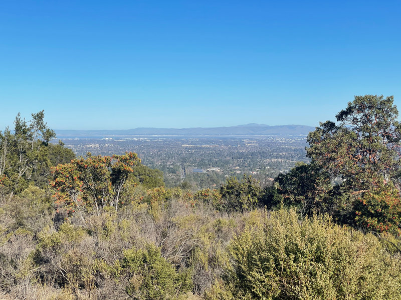Views of Silicon Valley, including Apple Park, appear off the left side of the trail.