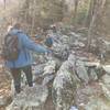 Scrambling on an easier section of the Skyline Trail just before the climb to the North Lookout.