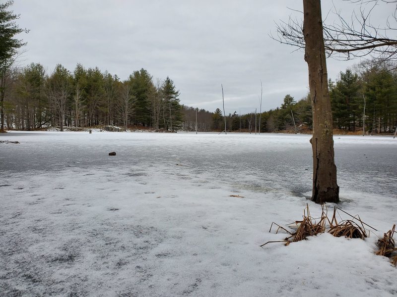 The lake has swollen and frozen.