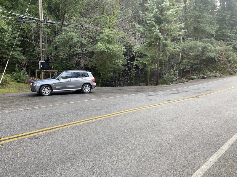 Small parking area at the end of the trail. Trailhead is off to the right in the photo.