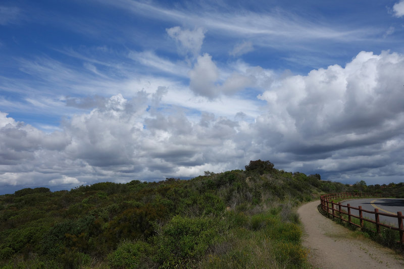 Del Mar Mesa Equestrian trail under a dramatic sky to the east.