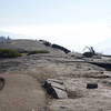 The narrow paved trail and Beetle Rock.  Even on a clear day in the Giant Forest, you can see the smog obscuring the view of the San Joaquin Valley.