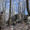 Rock formations on Chimney Trop Trail in the winter.