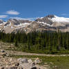 Looking north from the Iceline Trail at the line of glaciated peaks across the valley.