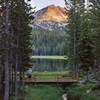 Evening light on Gunsight Mountain from Anthony Lakes. Location is approximate.