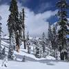 A beautiful view of Lassen National Park in the winter from the trail to Forest Lake.