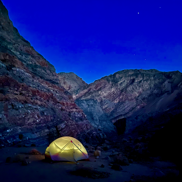 Camping above the Marble Canyon Middle Narrows. Great location but the ground was hard as rock and had a slight slope.