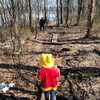 Five-year-old hiking along a bridge on the Deer Path Trail.