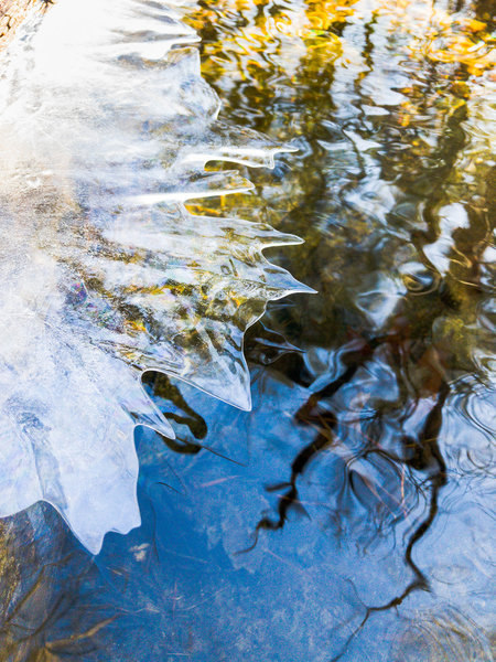 Melting ice hanging over a stream