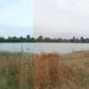 The lake on the west edge of the power line cut, from the southeast corner. The trailhead for the Banzai Pipeline Trail is on the northeast corner. The GPS coordinates at the northeast lake corner and the west end of the trail are: 29.82017 -95.57914