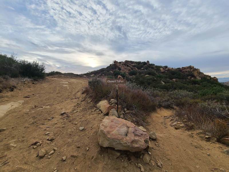 The fork taking you off of Rocky Peak Fire Road down the fun Chumash Trail singletrack descent. Keep your ears open for mountain bikers as some advanced riders do descend on this trail.