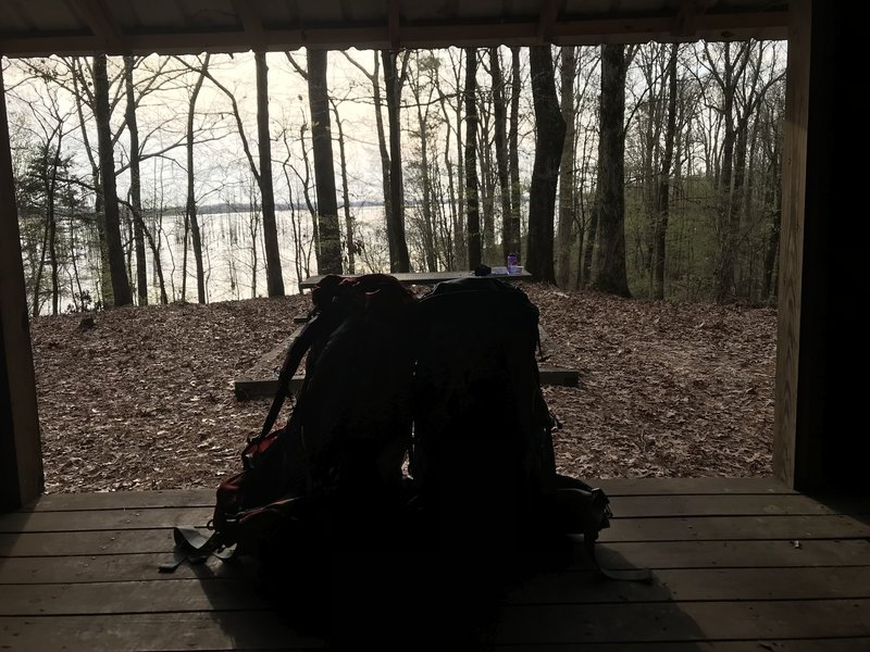 View of the lake from shelter number 1 off mile 6 of the Cane Creek Trail.