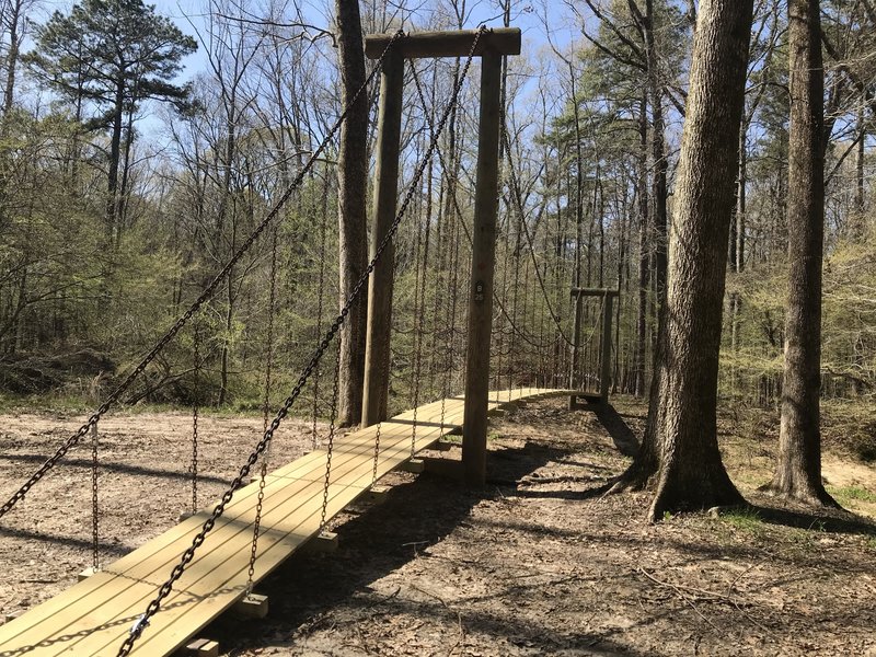 The first of 3 suspension bridges on Cane Creek Trail. This one crosses Lick Creek at about mile 14.25.