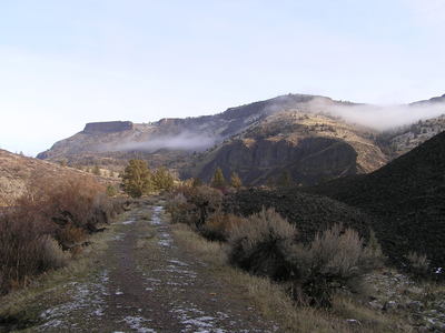 Trout Creek trail showing columnar basalt cliff. (01-10-2019)