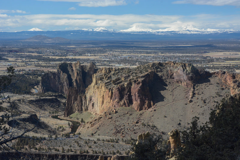 The view of the Cascades over Smith Rock get better the higher up Grey Butte you climb.